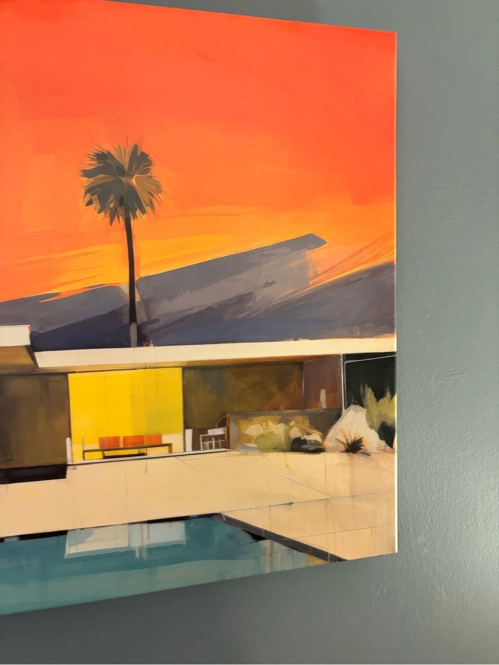Palm Springs Sunset at Mid-Century Modern Home with Pool - Wall Art Canvas